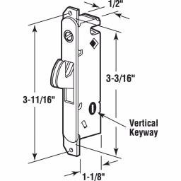 Prime-Line Steel Mortise Lock for Sliding Patio Doors, 3-11/16 in. Hole Centers, Vertical Keyway, Stainless Steel Finish thumbnail 2