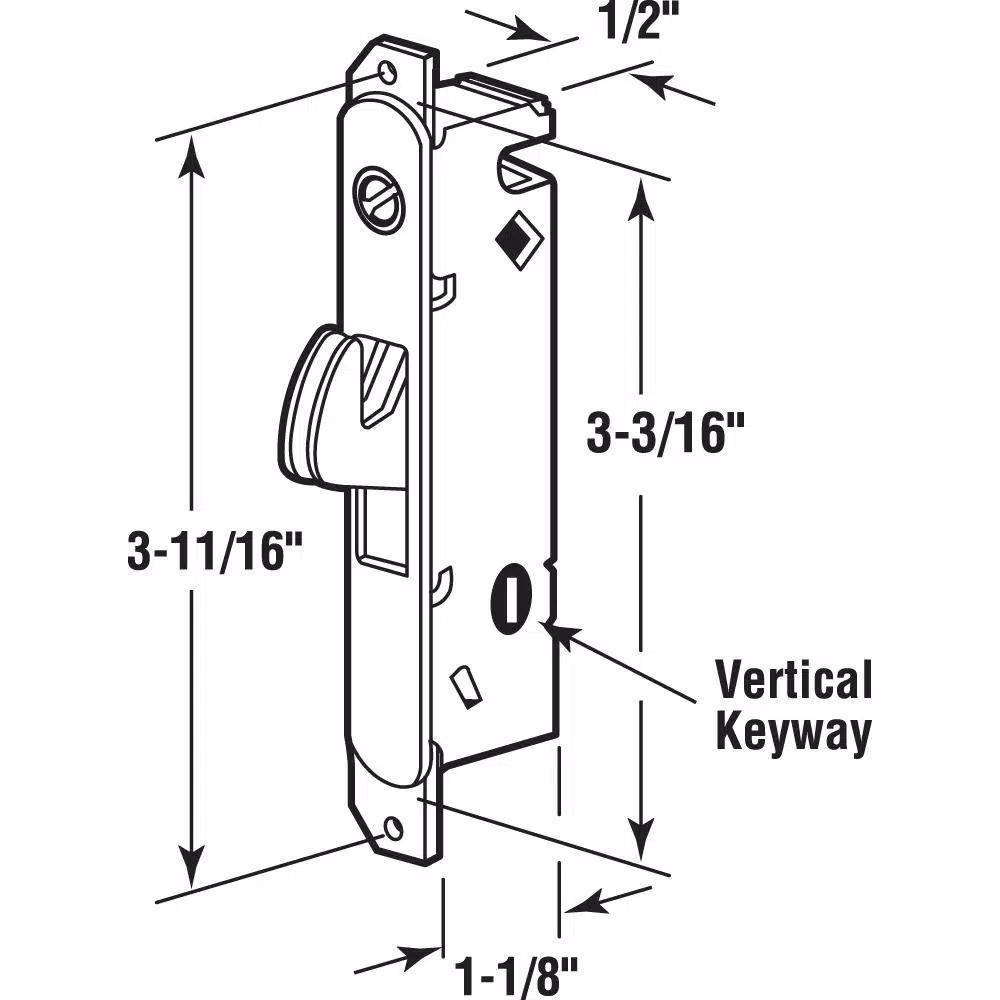 Prime-Line Steel Mortise Lock for Sliding Patio Doors, 3-11/16 in. Hole Centers, Vertical Keyway, Stainless Steel Finish