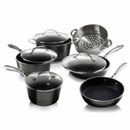 Granitestone 10-Piece Aluminum Hammered Non-Stick Diamond Infused Cookware Set, Pewter thumbnail 1