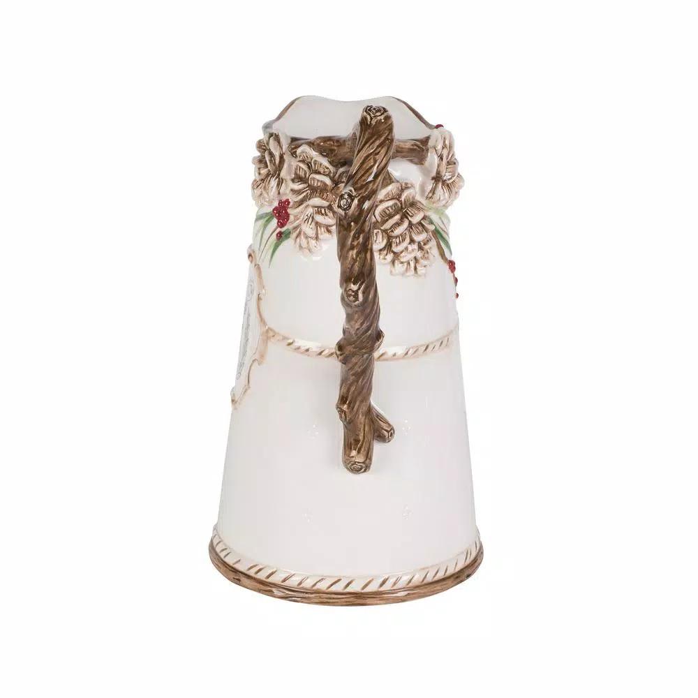 FITZ and FLOYD Forest Frost 90 oz. Earthenware Pitcher with Winter Foliage and Deer Decals