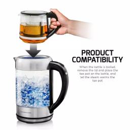 Ovente KG612S 1.7L Glass Electric Kettle with ProntoFill Technology and Reusable Teapot Infuser, Silver thumbnail 3