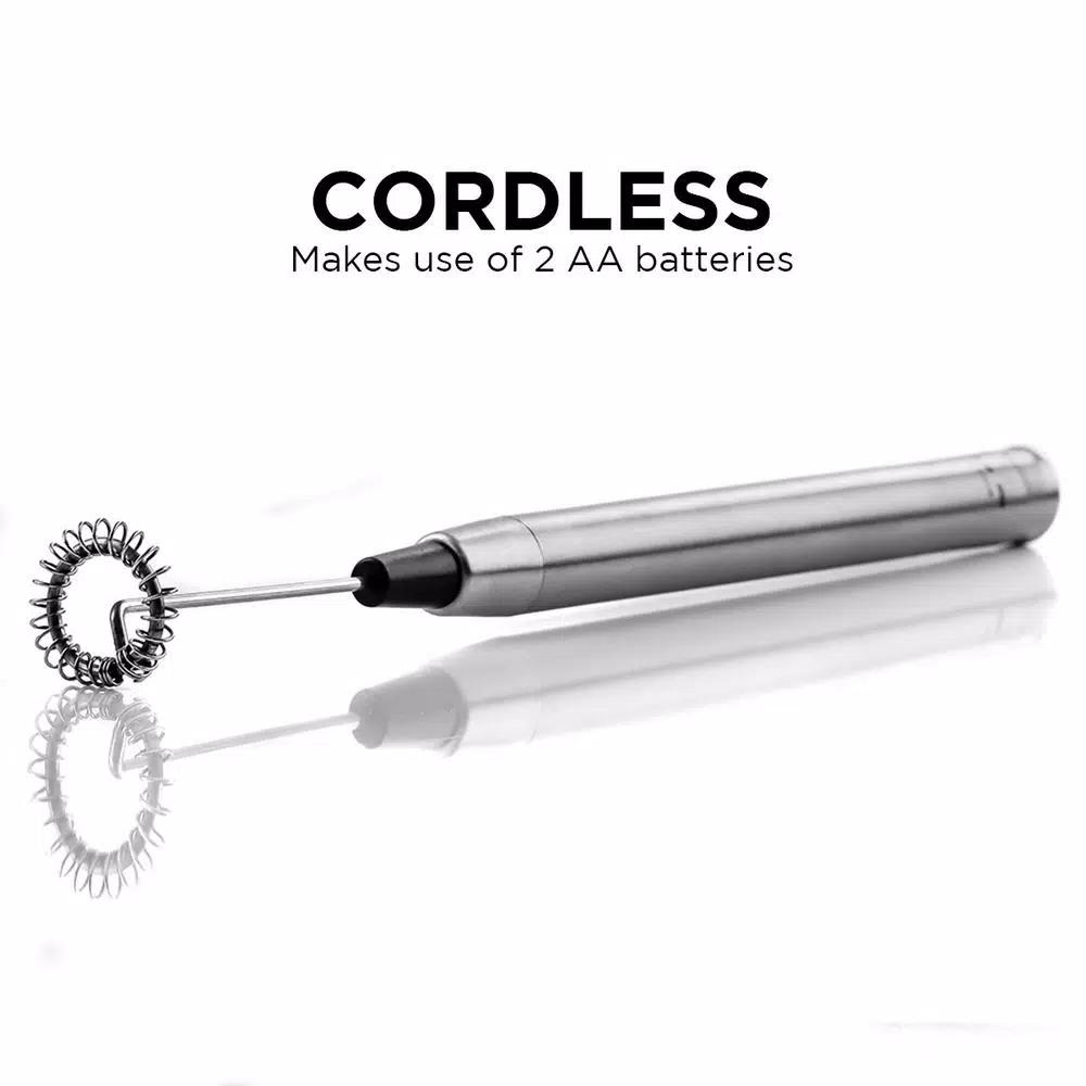 Ovente Electric Stainless Steel Milk Frother, Handheld Battery Operated Coffee Whisk, Silver (FRS1010S)