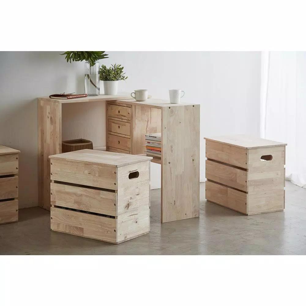 ORE International Mid-Century Modern Natural Wood Storage Box & Multipurpose Bench