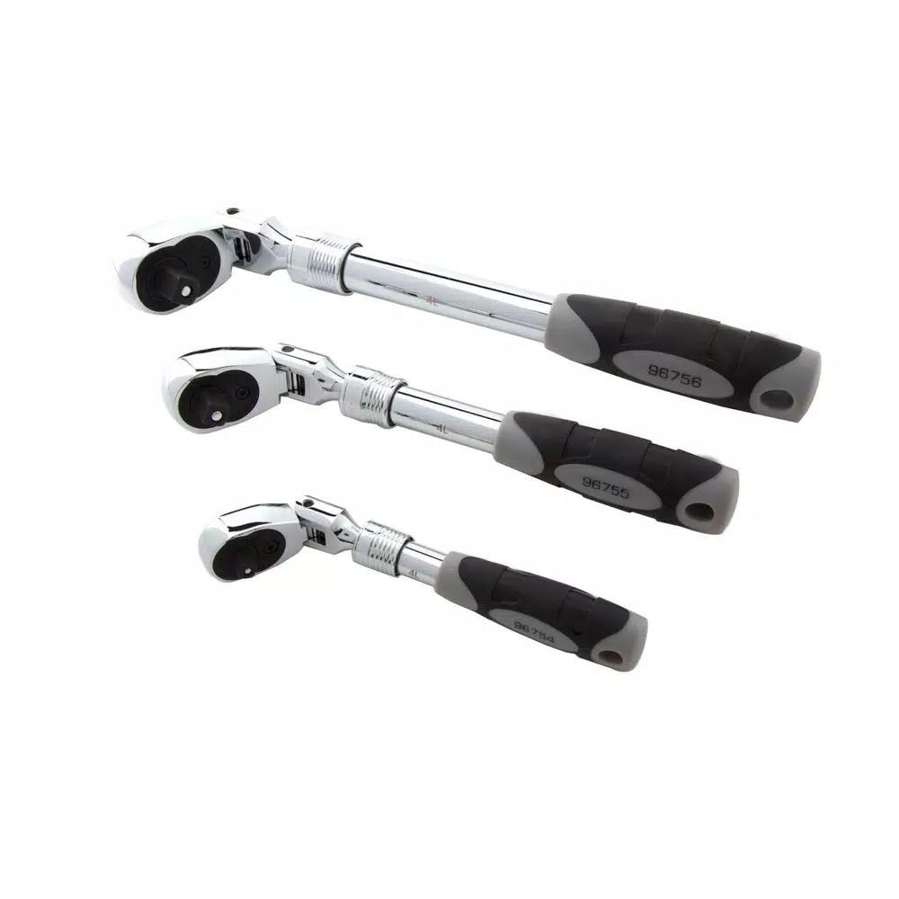 STEELMAN PRO 96753 3-Piece Extendable Flex-Head Ratchet Set, 1/4 in., 3/8 in., and 1/2 in. Drive
