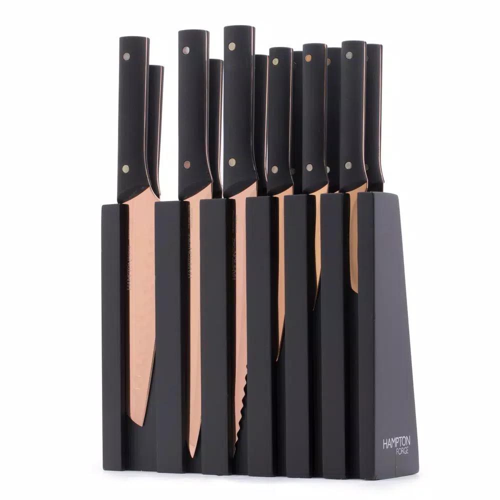 Hampton Forge Knight 13-Piece Titanium Plated Cutlery Set with Wooden Storage Block
