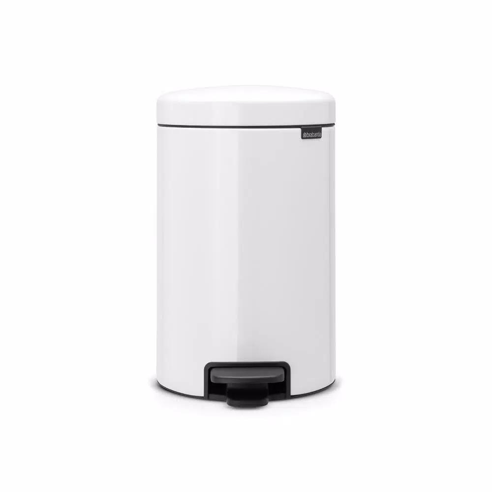 Brabantia Icon 3.2 Gal. White Steel Step-On Trash Can with Soft-Close Lid