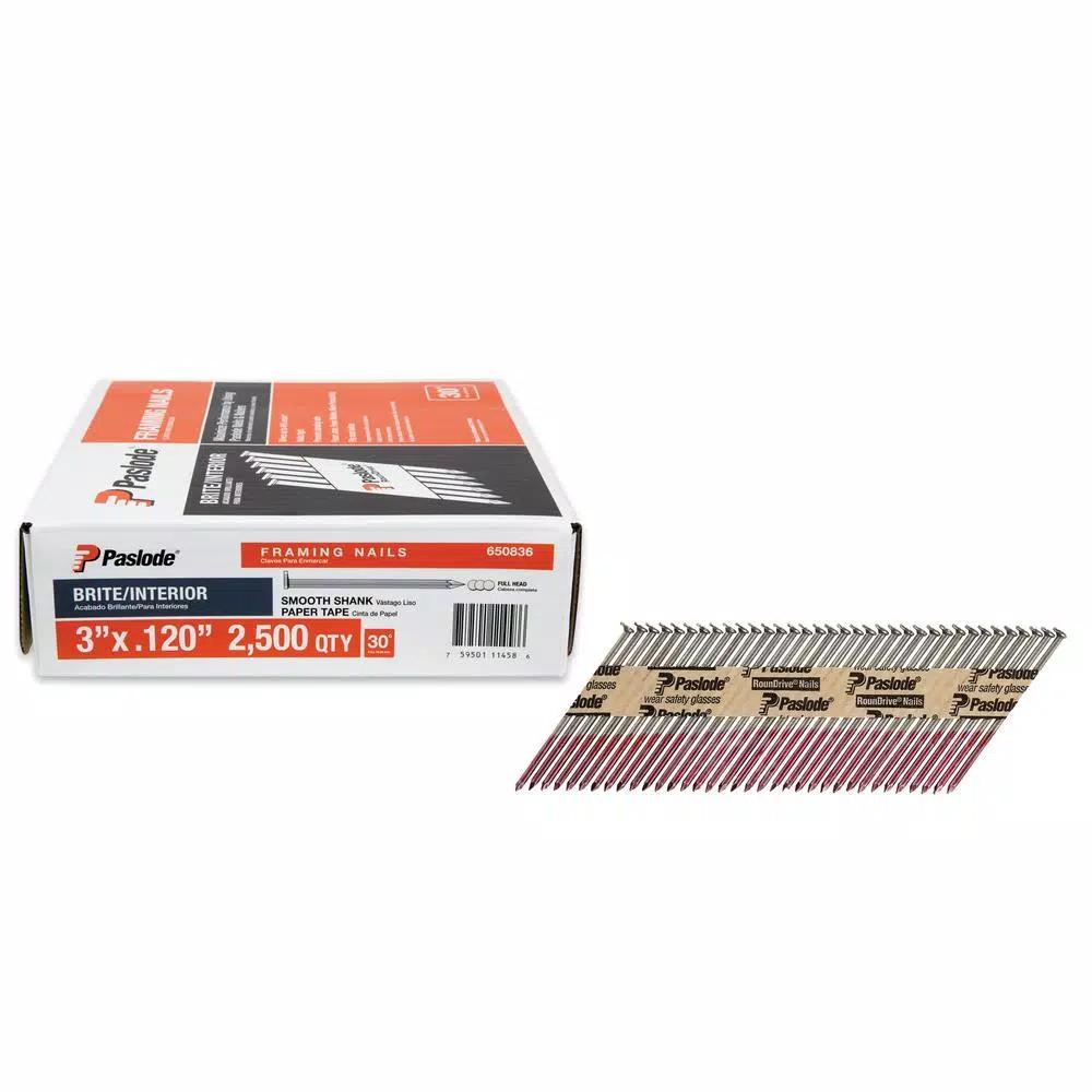 Paslode 30-Degree Brite Smooth Paper-Taped Framing Nails with Compact Framing Nailer Pallet Deal