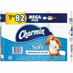 Charmin Ultra Soft Toilet Paper, 18 Mega Plus Rolls, 2-Ply White thumbnail 8
