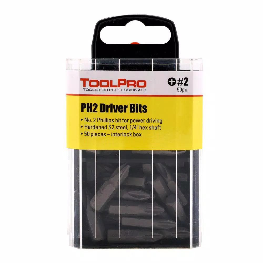 ToolPro 50-Piece #2 Phillips Bit Tips in Interlocking Storage Box