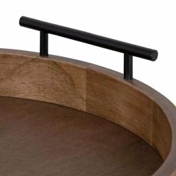 Kate and Laurel Lipton Rustic Brown Round Decorative Wood Tray with Metal Handles thumbnail 3