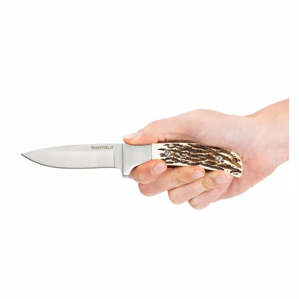 Sheffield 12190 Herod Stag Series 3.75 in. Drop Point Fixed Blade Hunting Knife