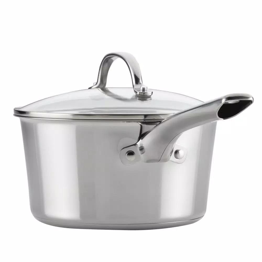 Ayesha Curry Ayesha Home Collection 3-Quart Stainless Steel Saucepan with Glass Lid