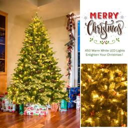 Costway 6.5 ft. Pre-Lit Slim Fraser Fir Artificial Christmas Tree with 450 Warm White LED Lights and Snow Flocking thumbnail 4
