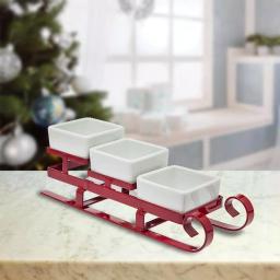 Godinger Metal Santa Sleigh and 3-Piece Relish Bowl Set - White thumbnail 3
