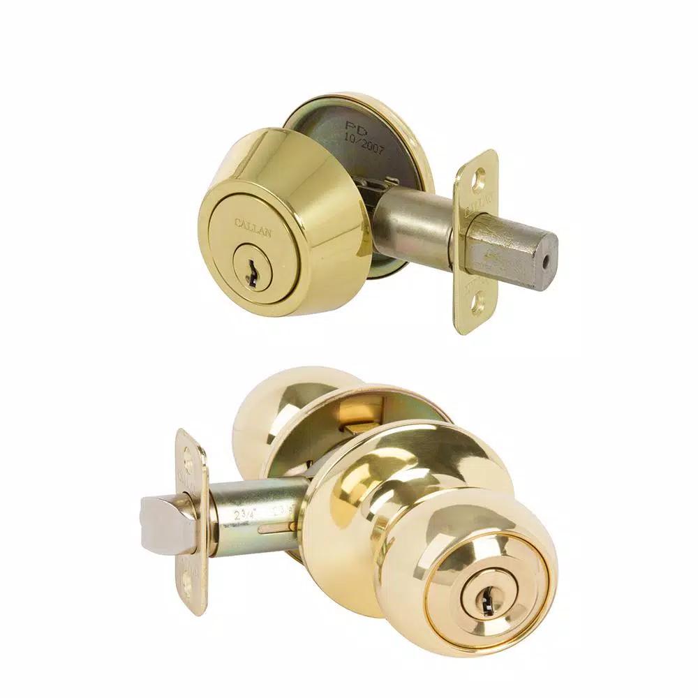 Callan Delaney Hardware Fairfield Polished Brass Entry Door Knob and Single Cylinder Deadbolt Combo Pack