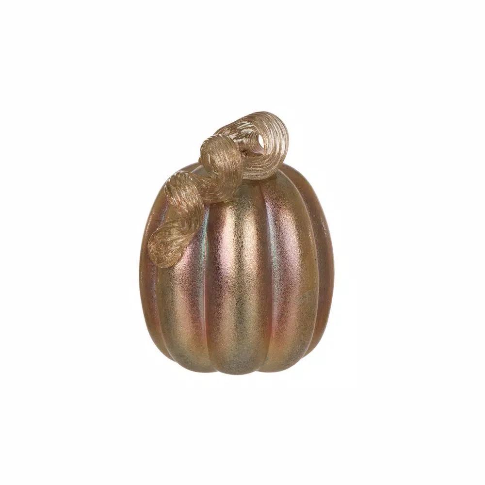 Glitzhome Blue and Gold Glittery Glass Pumpkin Set of 2 - Handmade Indoor Tabletop Decor