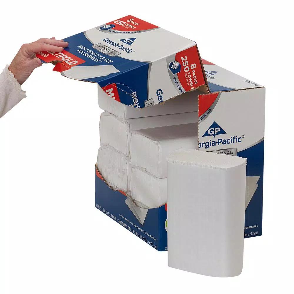 Georgia-Pacific White Premium Multifold Paper Towels, 1-Ply, 250 Count (8-Pack Carton)