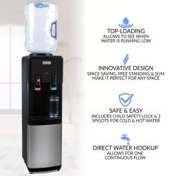 Igloo Top Loading Water Dispenser, Hot and Cold Water Cooler in Black and Stainless Steel thumbnail 3