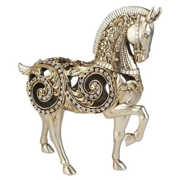 ORE International Silver Knight Horse Decorative Figurine with Gold Accents and Faux Diamond Border
