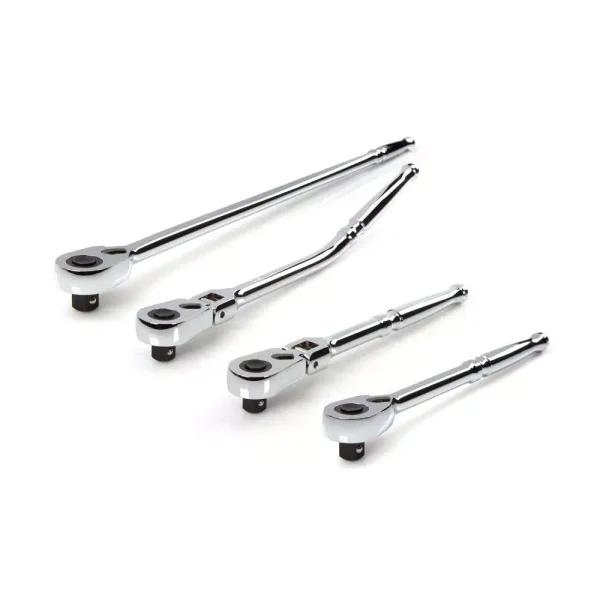 TEKTON 1/2 in. Drive Quick-Release Ratchet Set, 4-Piece, 90-Tooth Flex Head