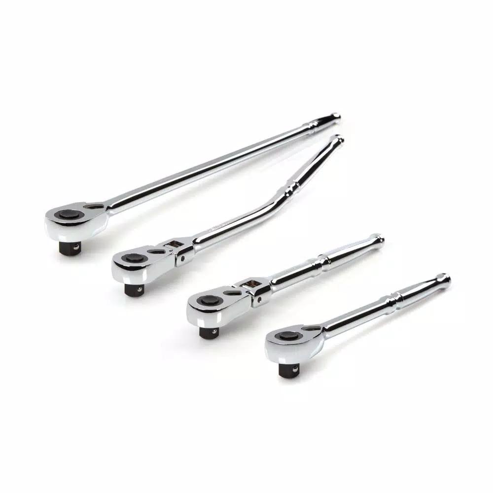 TEKTON 1/2 in. Drive Quick-Release Ratchet Set, 4-Piece, 90-Tooth Flex Head
