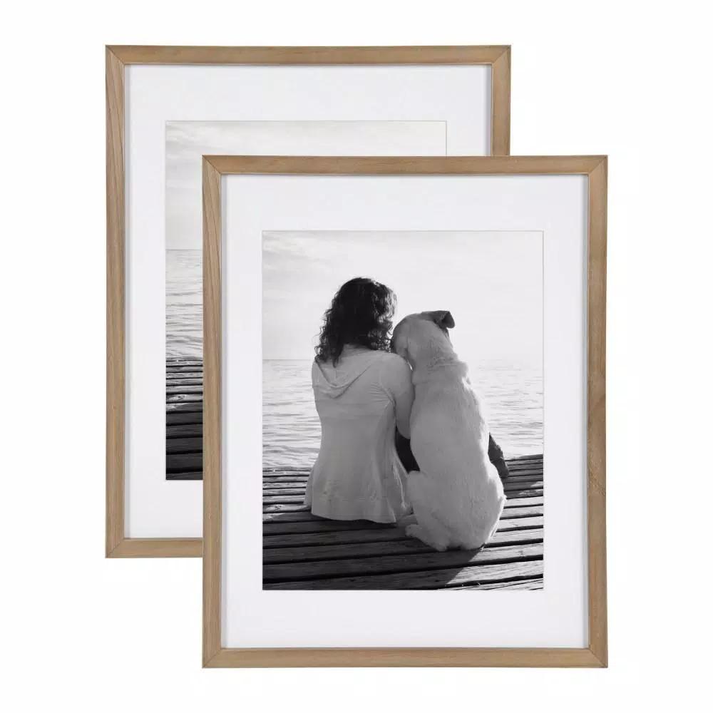 DesignOvation Design Ovation Gallery Wood Picture Frame Set, Rustic Brown, Set of 2 (Matted to 11x14 in.)