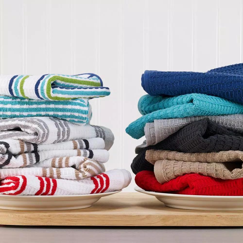RITZ T-fal RITZ Cotton Waffle Terry Kitchen Towel Set, Red Solid and Stripe (Set of 4)