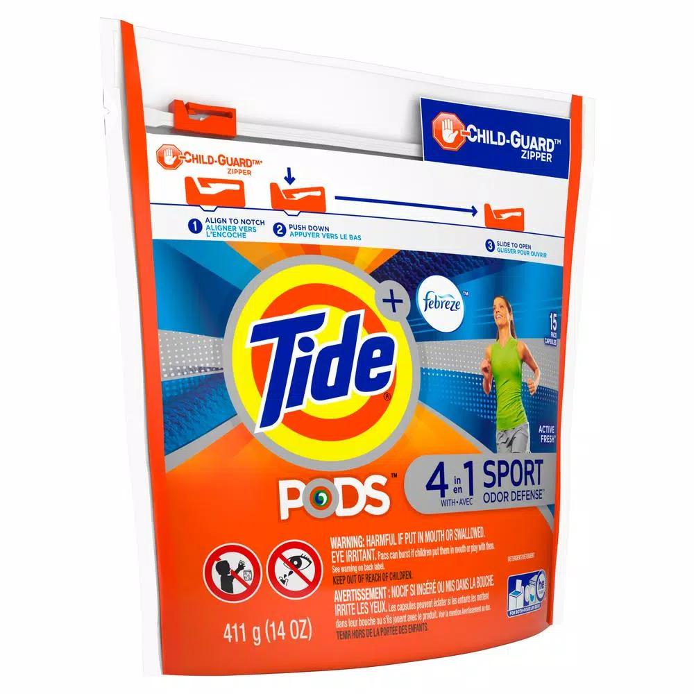 Tide PODS Plus Febreze Sport Odor Defense Laundry Detergent Pods, Active Fresh, 15-Count