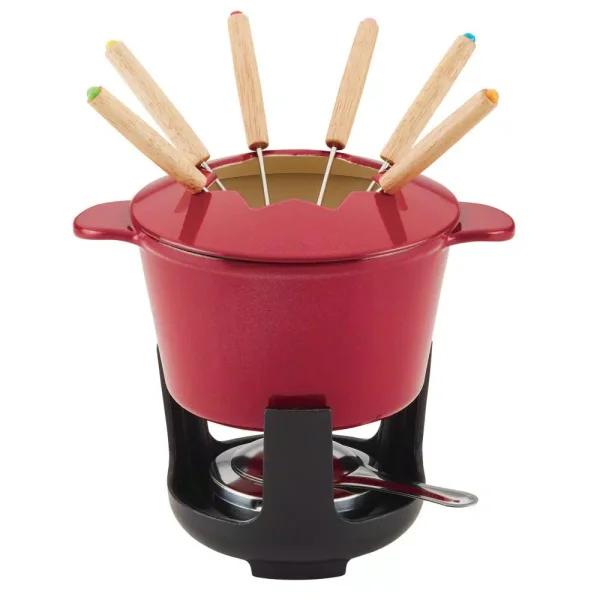 Rachael Ray 1.5-Quart Cast Iron Fondue Pot Set with Red Shimmer Enamel Finish