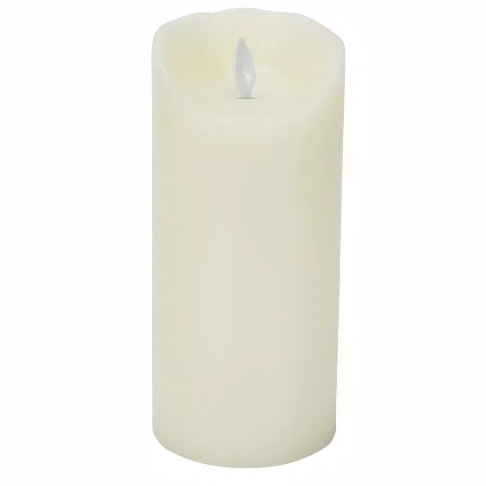 Unbranded Ivory Flameless Moving Pillar Flame 7 in. Real Wax LED Candle
