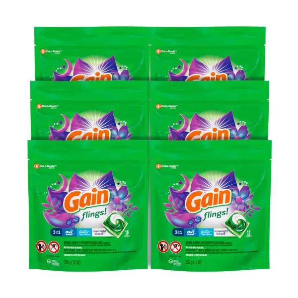 Gain Flings Moonlight Breeze Scent Laundry Detergent Pods, 16-Count (6-Pack)
