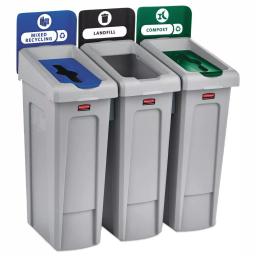 Rubbermaid Commercial Products 69 Gal. Slim Jim 3-Stream Recycling Station Kit - Landfill & Mixed Recycling thumbnail 1