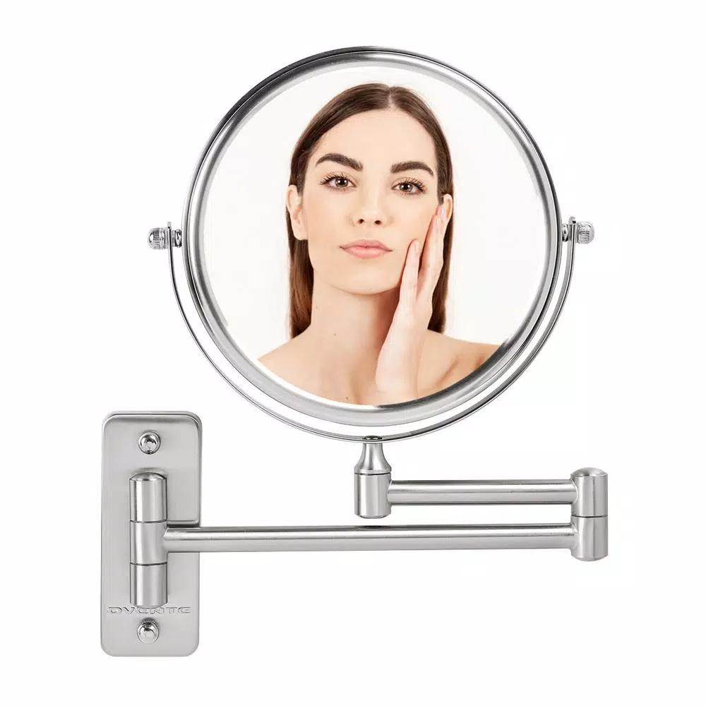 Ovente Wall Mounted Dual-Sided Makeup Mirror, 1x/10x Magnification, Brushed Nickel