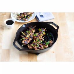 Lodge 12 in. Cast Iron Grill Pan with Dual Handles, Black thumbnail 3