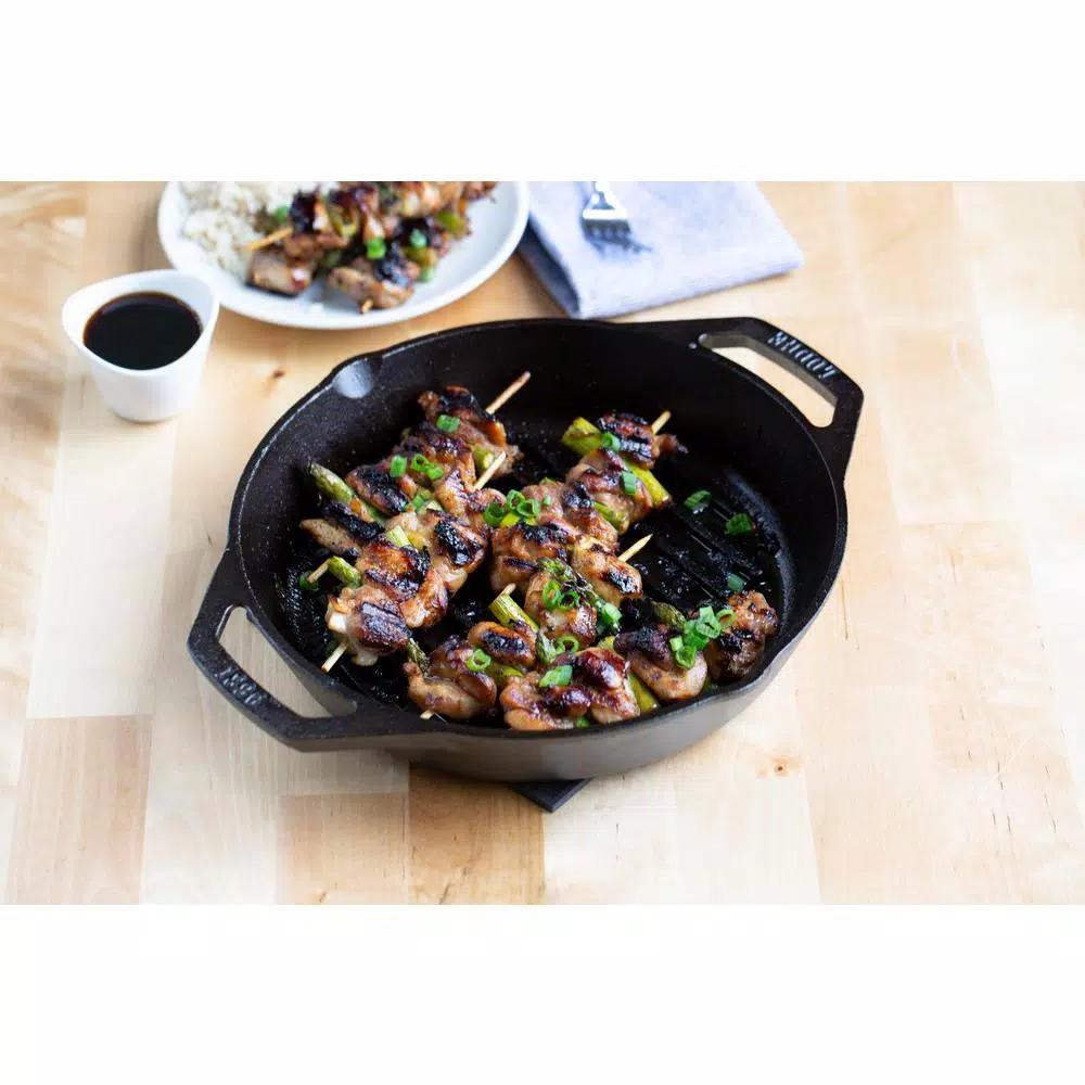 Lodge 12 in. Cast Iron Grill Pan with Dual Handles, Black