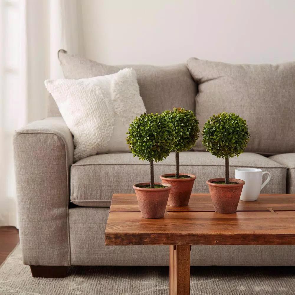 Pure Garden 11.5 in. Faux Boxwood Topiary Arrangements with Decorative Pots, Set of 3