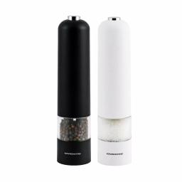 Ovente Electric Salt and Pepper Grinder Set, Battery Operated, Adjustable Coarseness, Black and White thumbnail 1