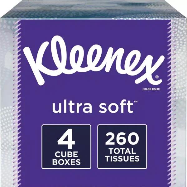 Kleenex Ultra Soft Facial Tissues, 3-Ply, 65-Count, 4-Pack