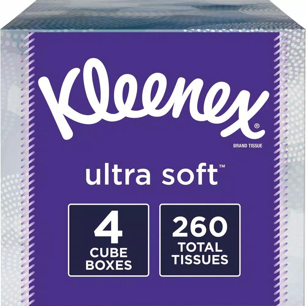 Kleenex Ultra Soft Facial Tissues, 3-Ply, 65-Count, 4-Pack