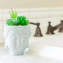 Flora Bunda 8 in. Faux Succulent Mix in Cement Buddha Planter thumbnail 5