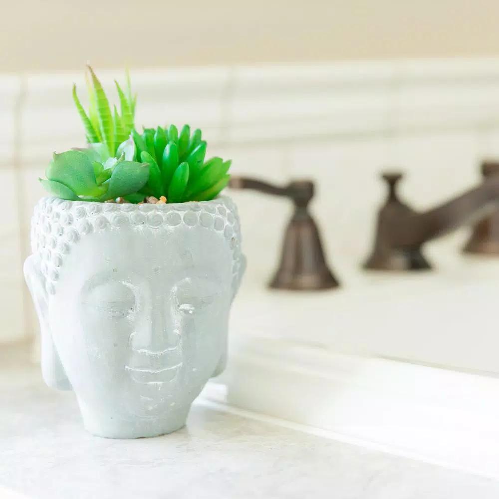 Flora Bunda 8 in. Faux Succulent Mix in Cement Buddha Planter