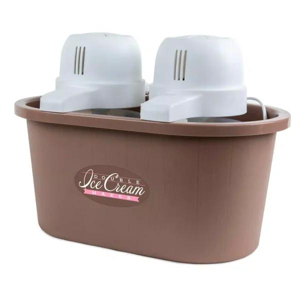 Nostalgia 4 Qt. Double Flavor Ice Cream Maker, Brown Countertop Electric Machine