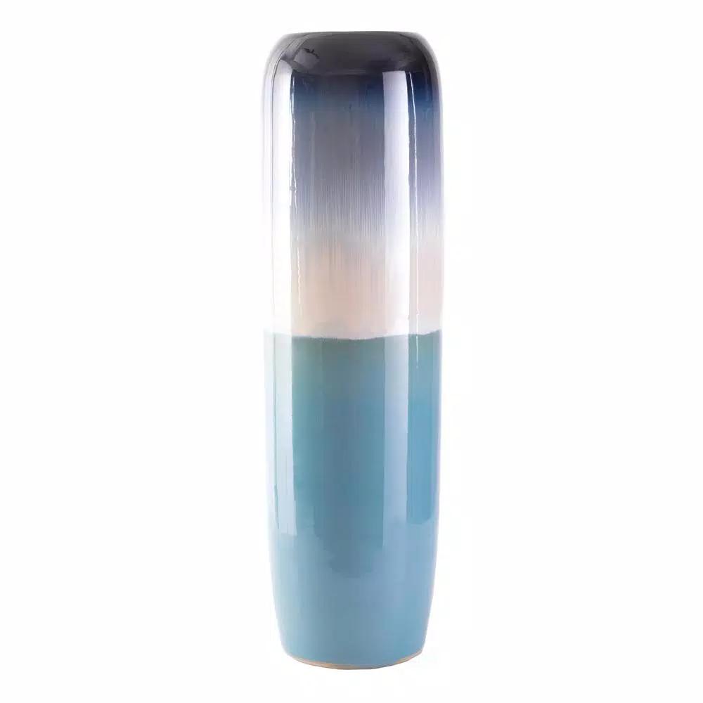 Uniquewise 31.5 in. Tricolor Hand Painted Ceramic Handmade Floor Vase - Black, Beige & Blue