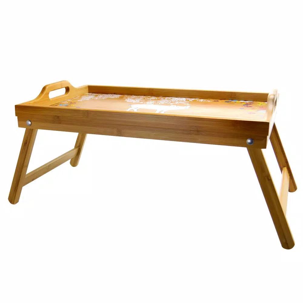 Urban Market Life On The Farm Bamboo Bed Tray with Foldable Legs and Floral Pig Design