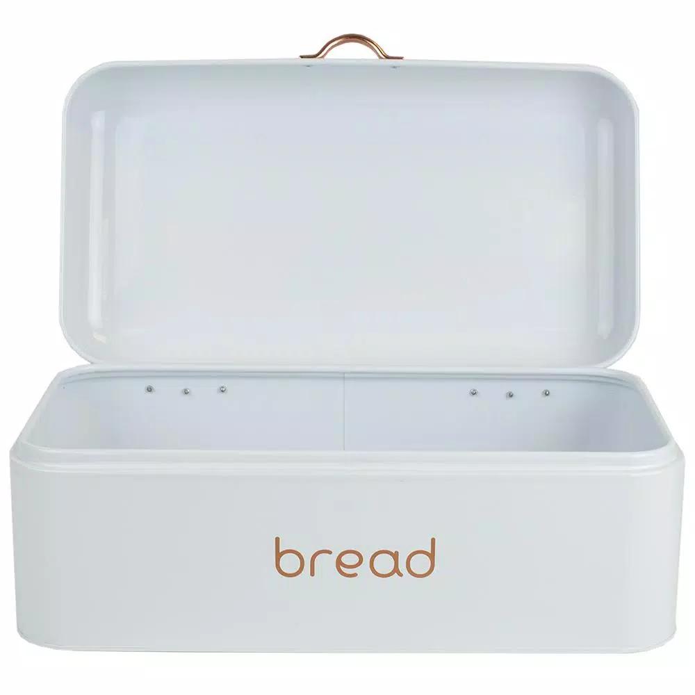 Home Basics White Grove Modern Bread Box with Rose Gold Handle - Stainless Steel Kitchen Storage
