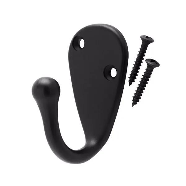 Everbilt Matte Black Single Robe Hook, Light Duty Steel (5-Pack)