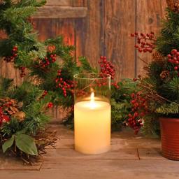 LUMABASE 8 in. Glass Hurricane LED Flameless Candle with Moving Flame, Battery Operated thumbnail 6