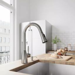 VIGO Aylesbury Single-Handle Pull-Down Kitchen Faucet with Soap Dispenser, Stainless Steel thumbnail 2