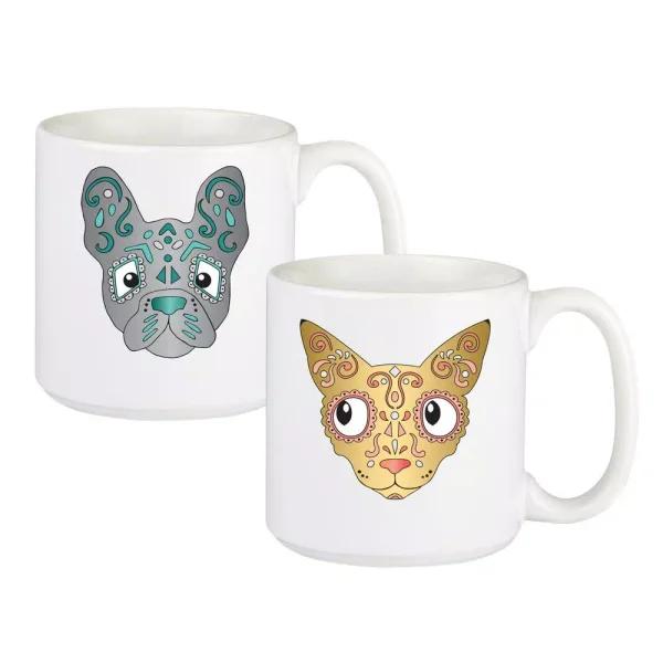 Cathy's Concepts Sugar Skull Pet Halloween Ceramic Coffee Mugs, Set of 2, 20 oz.