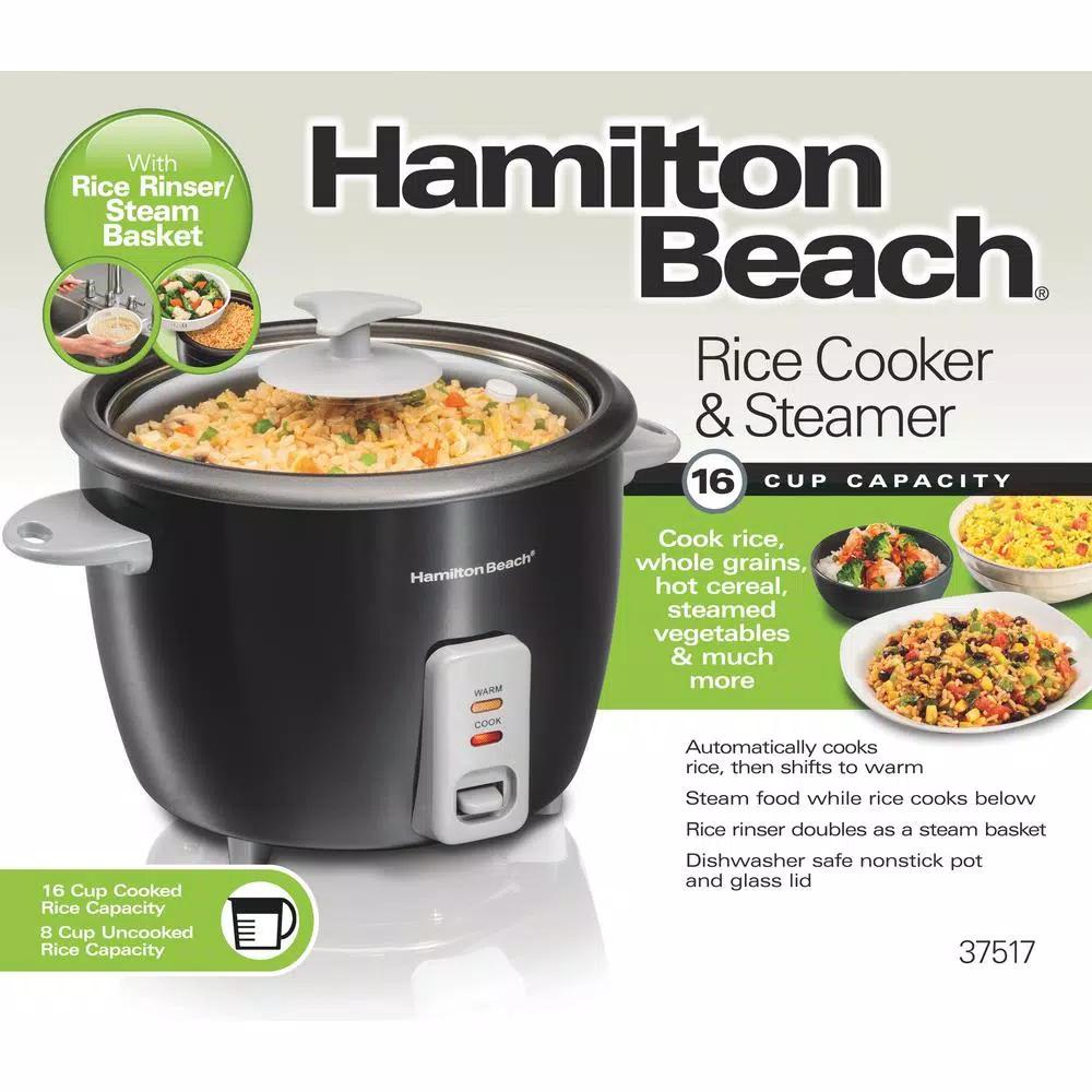 Hamilton Beach 16-Cup Rice Cooker and Steamer, Black